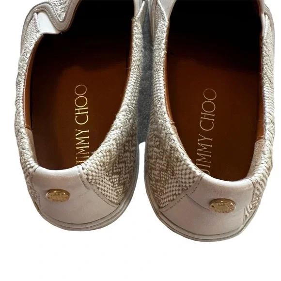 Jimmy Choo Demi Woven Slip-On Skate Sneakers Cream Slip Ons Authentic US 10 - Picture 5 of 13
